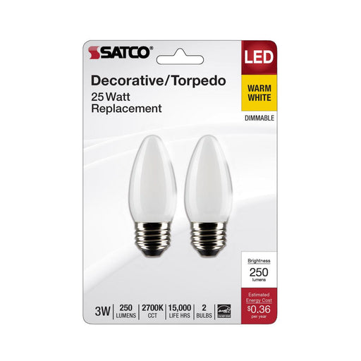 SATCO/NUVO 3W B11 LED Frosted Medium Base 2700K 250Lm 120V 2-Pack (S21833)