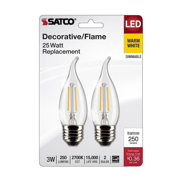 SATCO/NUVO 3W CA10 LED Clear Medium Base 2700K 250Lm 120V 2-Pack (S21848)