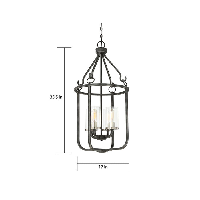 SATCO/NUVO 4-Light Sherwood Caged Pendant Iron Black With Brushed Nickel Accents Finish Clear Glass Lamps Included (60-6127)