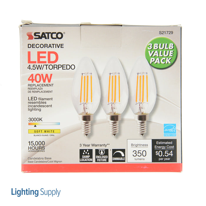 SATCO/NUVO 4.5W B11 LED Clear Candelabra Base 3000K 120V Carded (S21729)