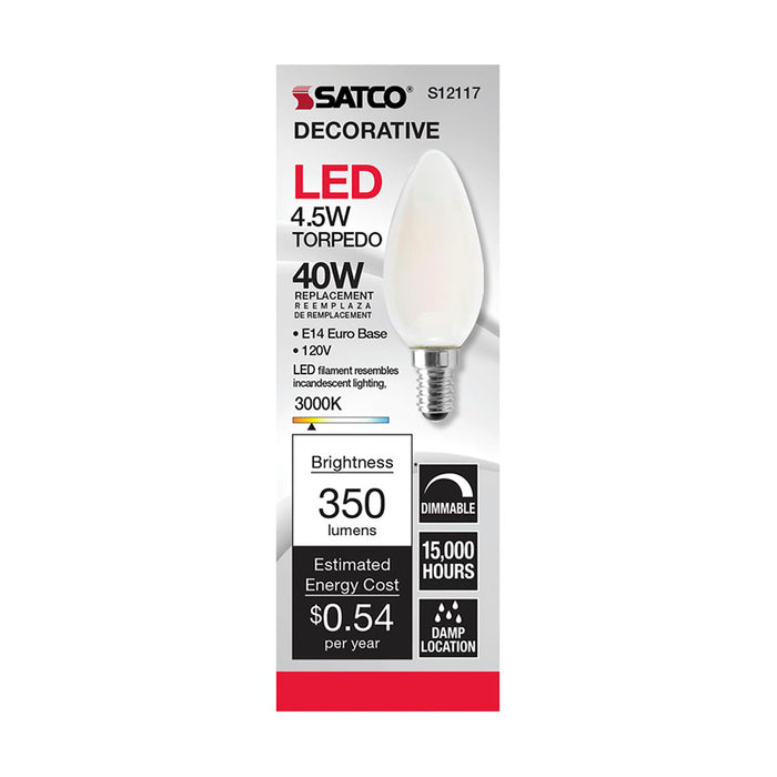 SATCO/NUVO 4.5W B11 LED Frosted 350Lm 3000K European Base 120V (S12117)
