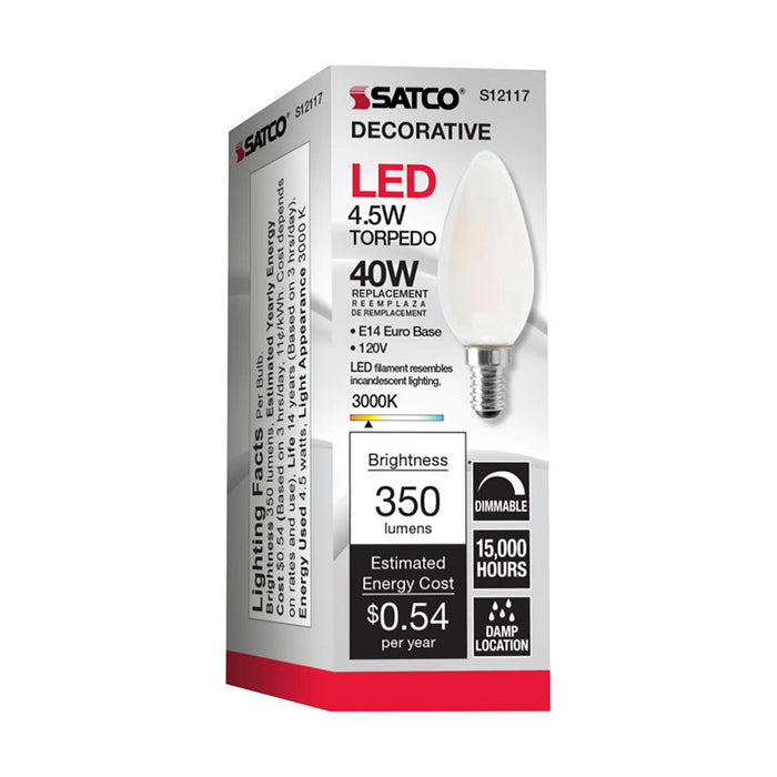 SATCO/NUVO 4.5W B11 LED Frosted 350Lm 3000K European Base 120V (S12117)