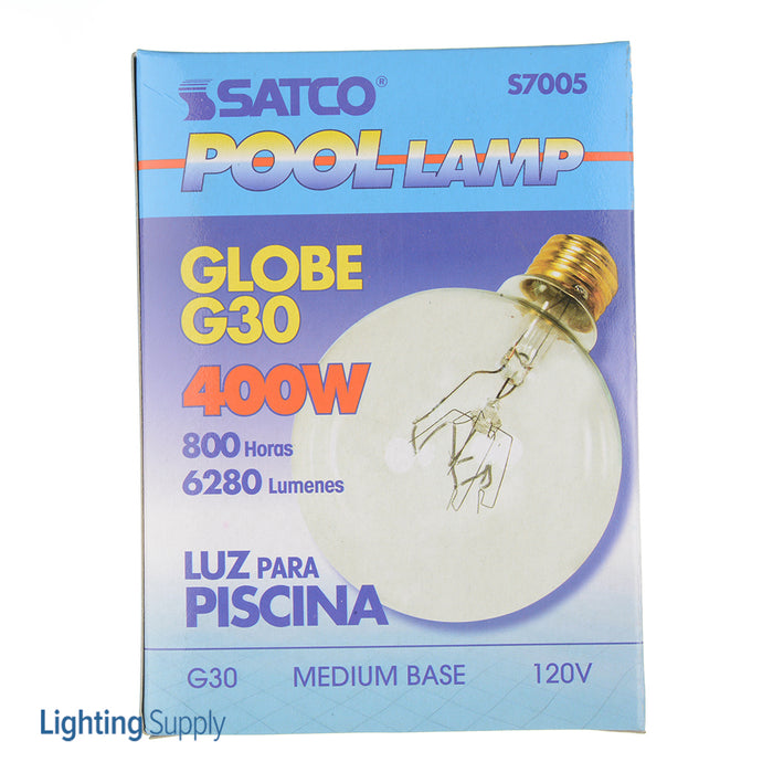 SATCO/NUVO 400G30/CL/POOL 400W G30 Incandescent Clear 2000 Hours 6000Lm Medium Base 120V 2700K (S7005)