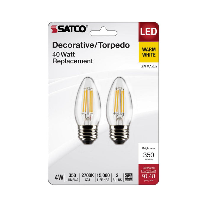 SATCO/NUVO 4W B11 LED Clear Medium Base 2700K 350Lm 120V 2-Pack (S21834)