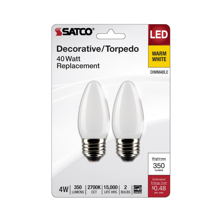 SATCO/NUVO 4W B11 LED Frosted Medium Base 2700K 350Lm 120V 2-Pack (S21836)