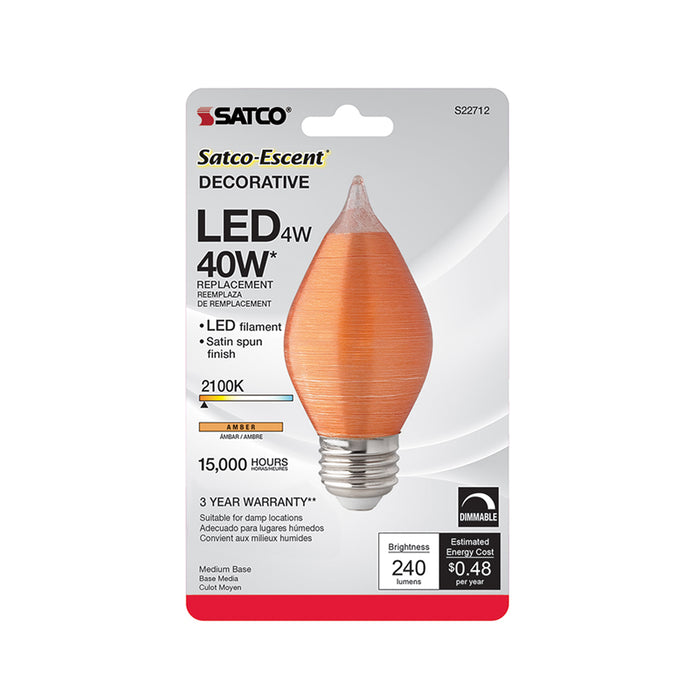 SATCO/NUVO 4W C15 LED Satin Spun Amber Medium Base 2100K 240Lm 120V Carded (S22712)