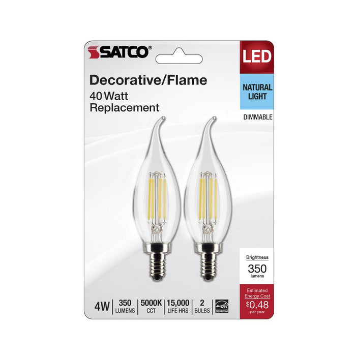 SATCO/NUVO 4W CA10 LED Clear Candelabra E12 Base 5000K 350Lm 120V 2-Pack (S21842)