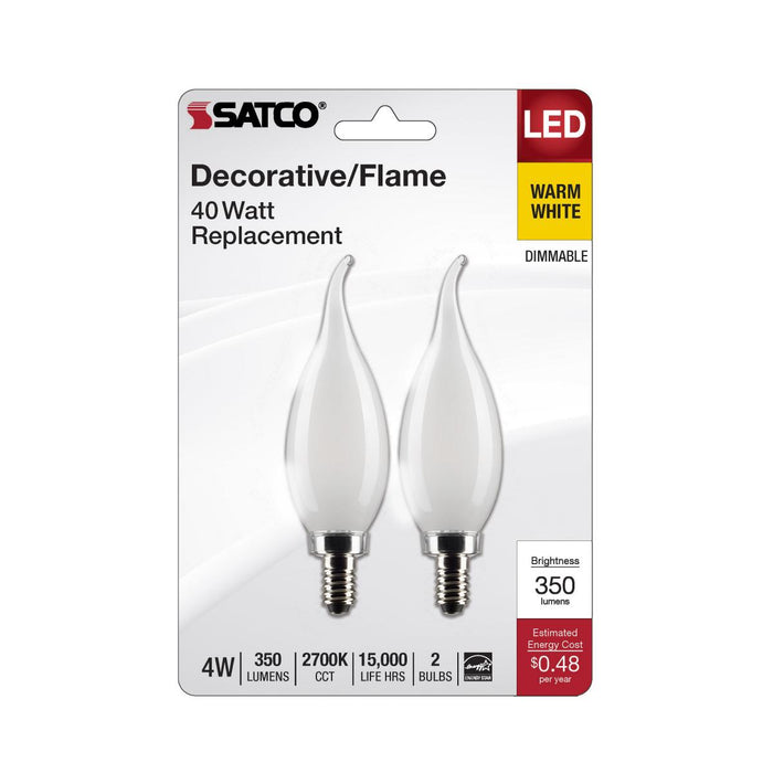 SATCO/NUVO 4W CA10 LED Frosted Candelabra E12 Base 2700K 350Lm 120V 2-Pack (S21843)