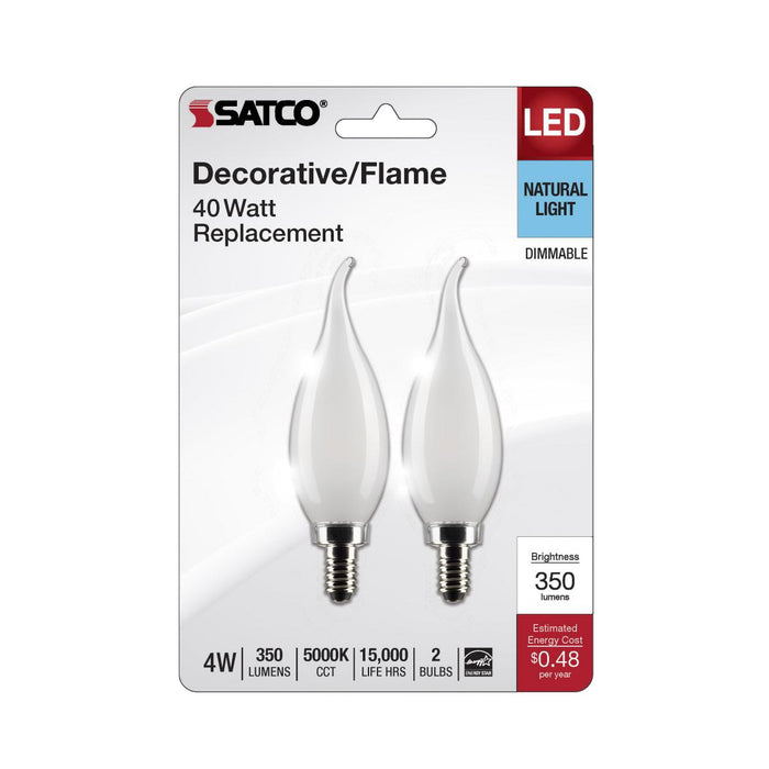 SATCO/NUVO 4W CA10 LED Frosted Candelabra E12 Base 5000K 350Lm 120V 2-Pack (S21845)