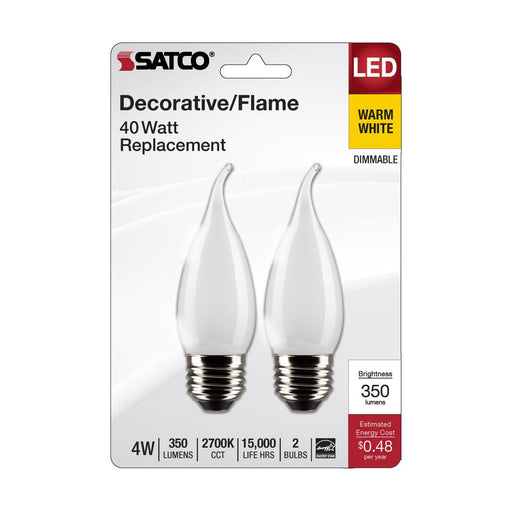 SATCO/NUVO 4W CA10 LED Frosted Medium Base 2700K 350Lm 120V 2--Pack (S21851)