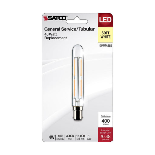 SATCO/NUVO 4W T6.5 LED Clear Bayonet Double Contact BA15d Base 3000K 400Lm 120V (S21861)