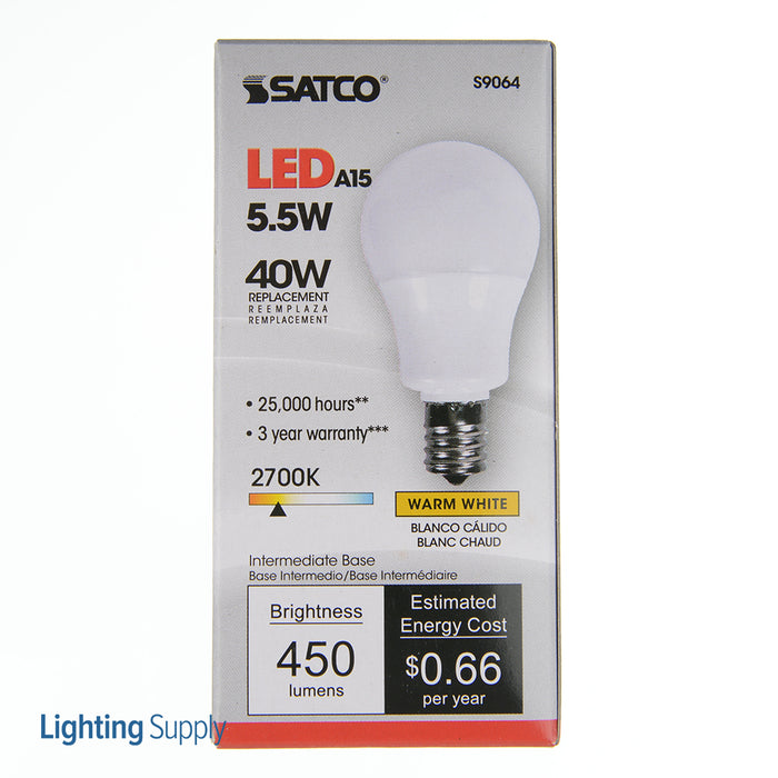 SATCO/NUVO 5.5A15/LED/2700K/E17/120V 5.5W A15 LED 2700K E17 Intermediate Base 230 Degree Beam Spread 120V (S9064)