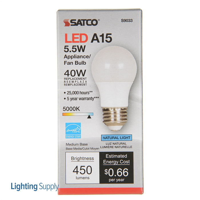 SATCO/NUVO 5.5A15/LED/5000K/120V 5.5W A15 LED Frosted 5000K Medium Base 230 Degree Beam Spread 120V (S9033)