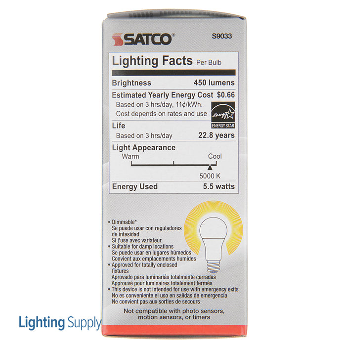 SATCO/NUVO 5.5A15/LED/5000K/120V 5.5W A15 LED Frosted 5000K Medium Base 230 Degree Beam Spread 120V (S9033)
