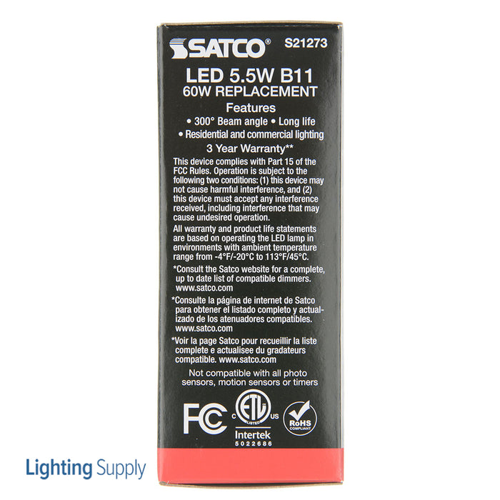 SATCO/NUVO 5.5W B11 LED Clear Candelabra Base 90 CRI 2700K 120V (S21273)