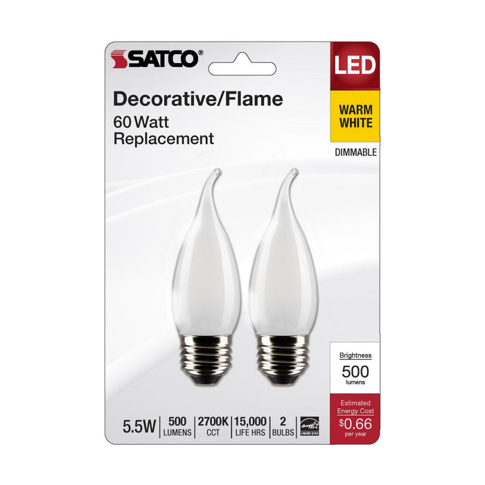 SATCO/NUVO 5.5W CA10 LED Frosted Medium Base 2700K 500Lm 120V 2-Pack (S21853)