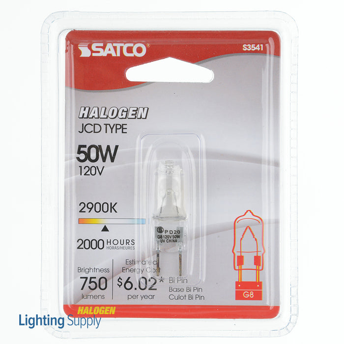 SATCO/NUVO 50T4/CL/G8 50W Halogen T4 Clear 2000 Hours 750Lm Bi-Pin G8 Base 120V 2900K (S3541)