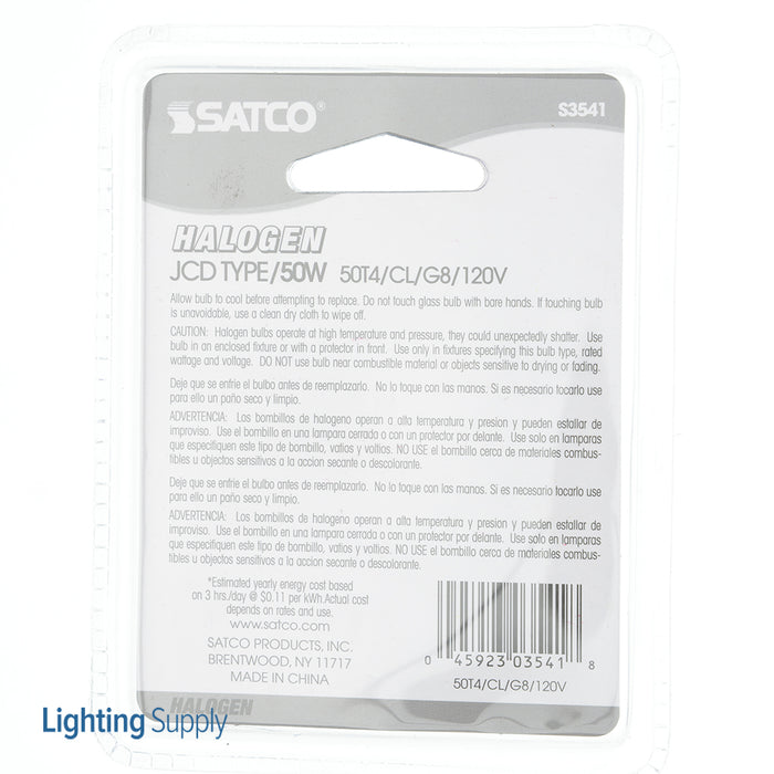 SATCO/NUVO 50T4/CL/G8 50W Halogen T4 Clear 2000 Hours 750Lm Bi-Pin G8 Base 120V 2900K (S3541)