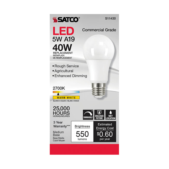 SATCO/NUVO 5W A19 LED Dimmable Agriculture Bulb 2700K 120V (S11430)