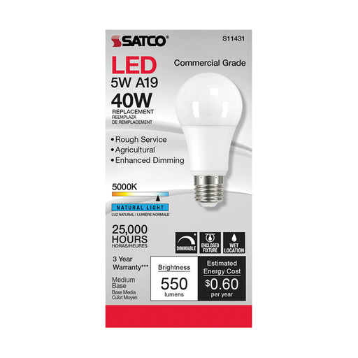 SATCO/NUVO 5W A19 LED Dimmable Agriculture Bulb 5000K 120V (S11431)