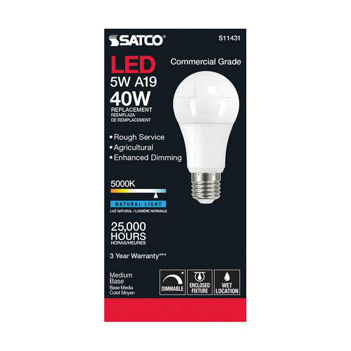SATCO/NUVO 5W A19 LED Dimmable Agriculture Bulb 5000K 120V (S11431)