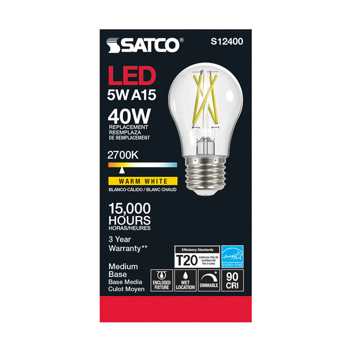 SATCO/NUVO 5W LED A15 Clear Medium Base 2700K 90 CRI 120V (S12400)