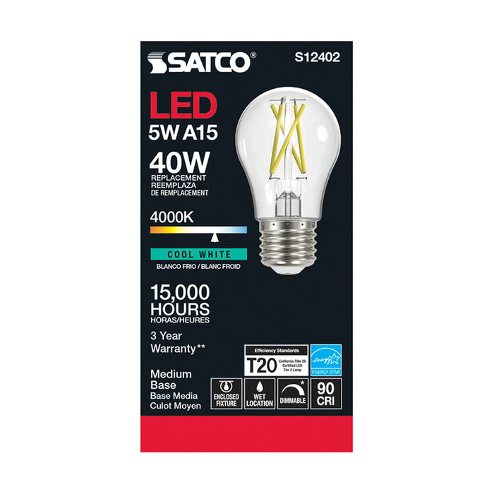 SATCO/NUVO 5W LED A15 Clear Medium Base 4000K 90 CRI 120V (S12402)
