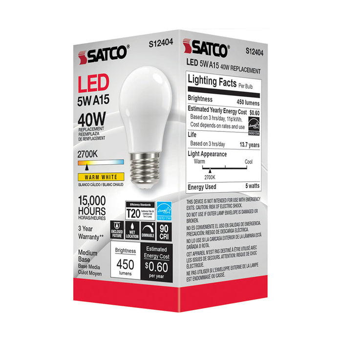 SATCO/NUVO 5W LED A15 Soft White 2700K Medium Base 90 CRI 120V (S12404)