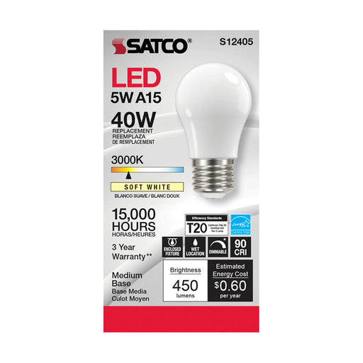 SATCO/NUVO 5W LED A15 Soft White 3000K Medium Base 90 CRI 120V (S12405)