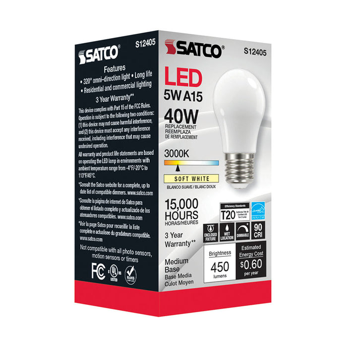 SATCO/NUVO 5W LED A15 Soft White 3000K Medium Base 90 CRI 120V (S12405)