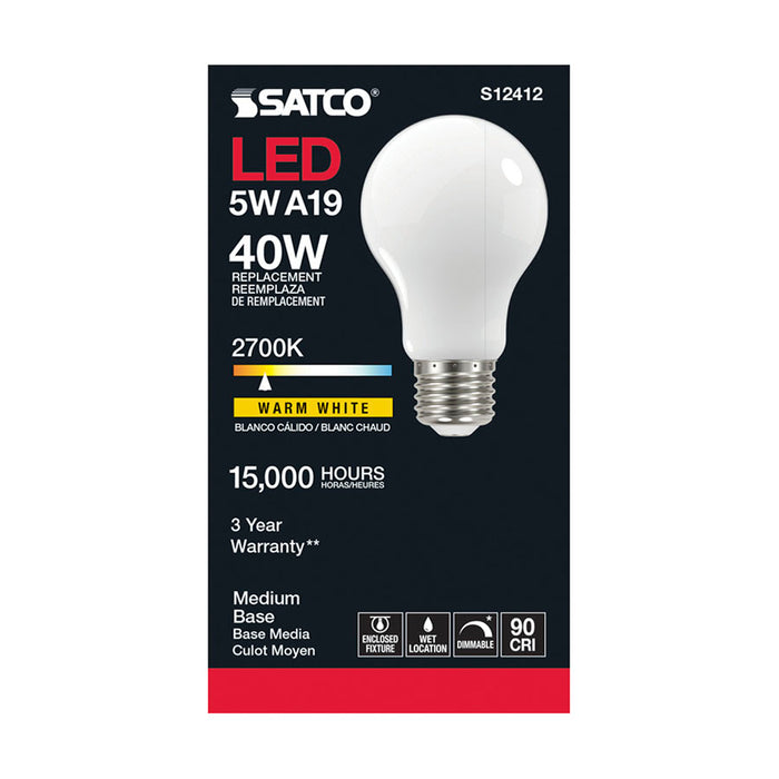 SATCO/NUVO 5W LED A19 Soft White 2700K Medium Base 90 CRI 120V (S12412)