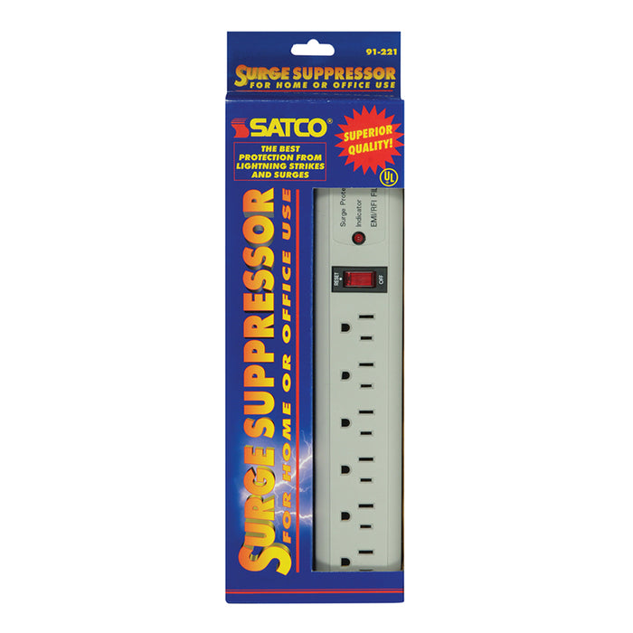 SATCO/NUVO 6 Outlet Superior Surge Strip 4 Foot Cord 14/3 SJT Indoor Use Only 540 Joules 15A-120V 1800W (91-221)