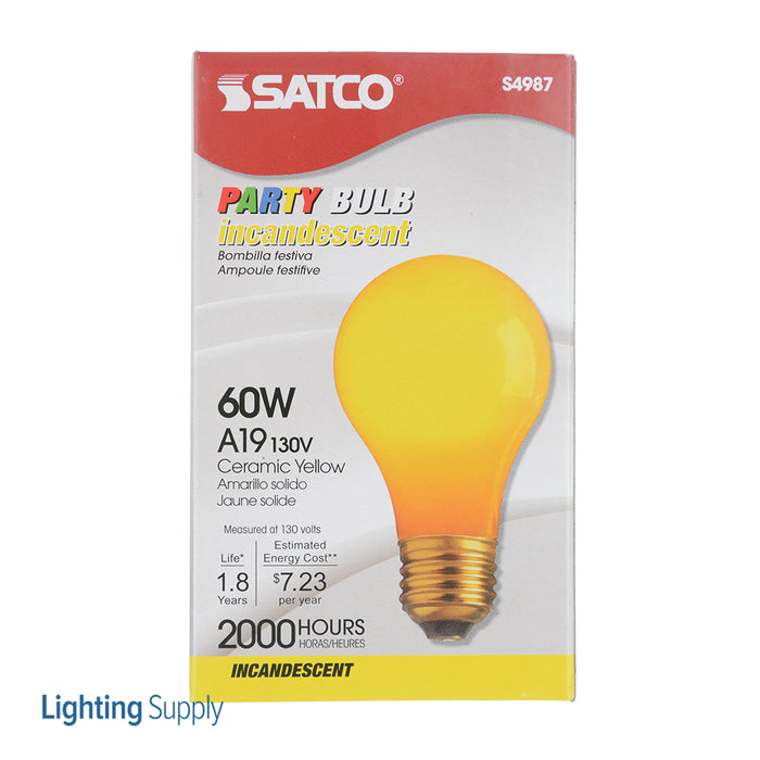 SATCO/NUVO 60A/Y 60W A19 Incandescent Ceramic Yellow 2000 Hours Medium Base 130V (S4987)