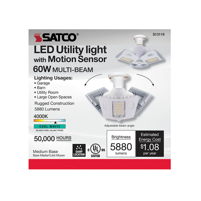 SATCO/NUVO 60W LED Motion Sensor Utility Light 4000K Medium Base Adjustable Beam Angle 100-277V (S13119)