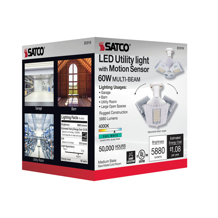 SATCO/NUVO 60W LED Motion Sensor Utility Light 4000K Medium Base Adjustable Beam Angle 100-277V (S13119)