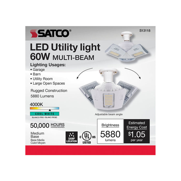 SATCO/NUVO 60W LED Utility Light 4000K Medium Base Adjustable Beam Angle 100-277V (S13118)