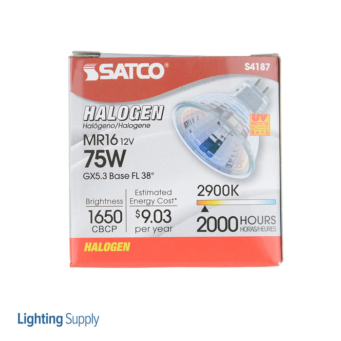 SATCO/NUVO 75MR16/FL/C 75W Halogen MR16 EYC 2000 Hours Miniature 2 Pin Round Base 12V 2900K (S4187)