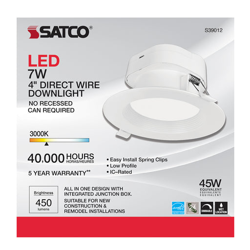 SATCO/NUVO 7W LED Direct Wire Downlight 3000K 120V Dimmable (S39012)