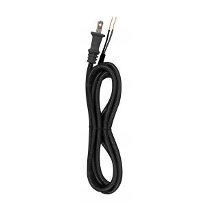 SATCO/NUVO 8 Foot Rayon Cord Set Black Finish 18/2 SPT-2 105C With Molded Polarized Plug 200 Carton Tinned Tips Strip With 2 Inch Slit (80-2288)