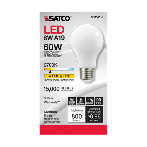 SATCO/NUVO 8.2W LED A19 Soft White Medium Base 2700K 90 CRI 120V (S12419)