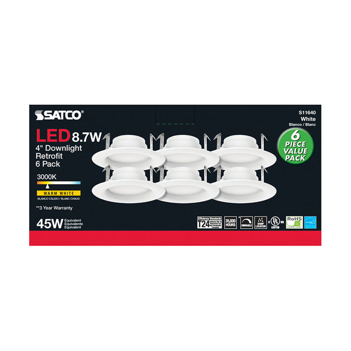 SATCO/NUVO 8.7W LED Downlight Retrofit 4 Inch 90 CRI 3000K 120V Pack Of 6 (S11640)