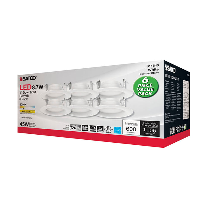 SATCO/NUVO 8.7W LED Downlight Retrofit 4 Inch 90 CRI 3000K 120V Pack Of 6 (S11640)