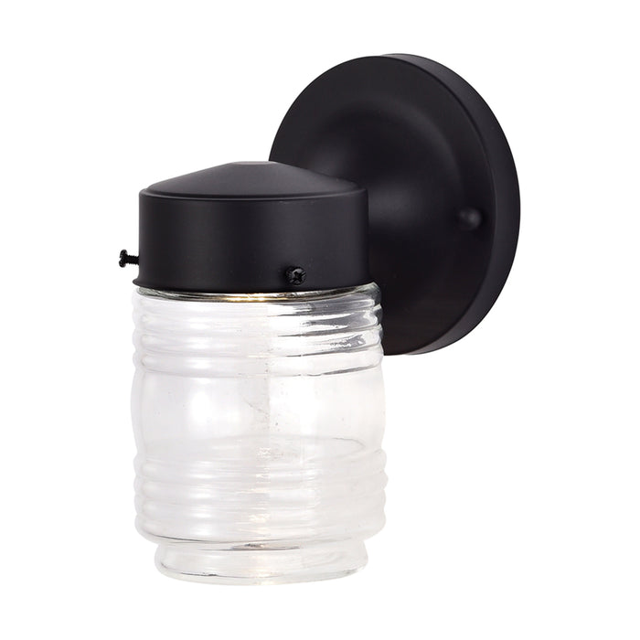 SATCO/NUVO 8W 1-Light Porch Wall Mason Jar Fixture 3000K Black Finish With Clear Glass (62-1573)