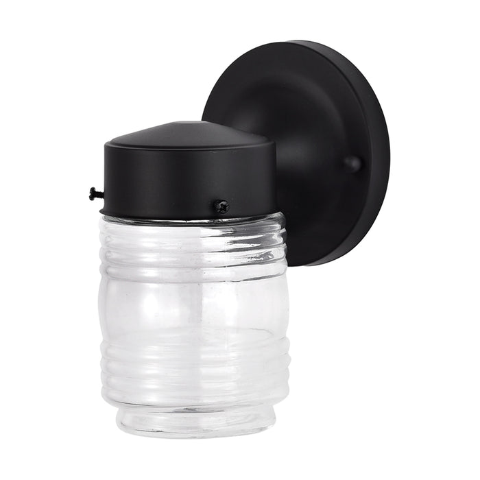 SATCO/NUVO 8W 1-Light Porch Wall Mason Jar Fixture 3000K Black Finish With Clear Glass (62-1573)