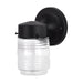 SATCO/NUVO 8W 1-Light Porch Wall Mason Jar Fixture 3000K Black Finish With Clear Glass (62-1573)