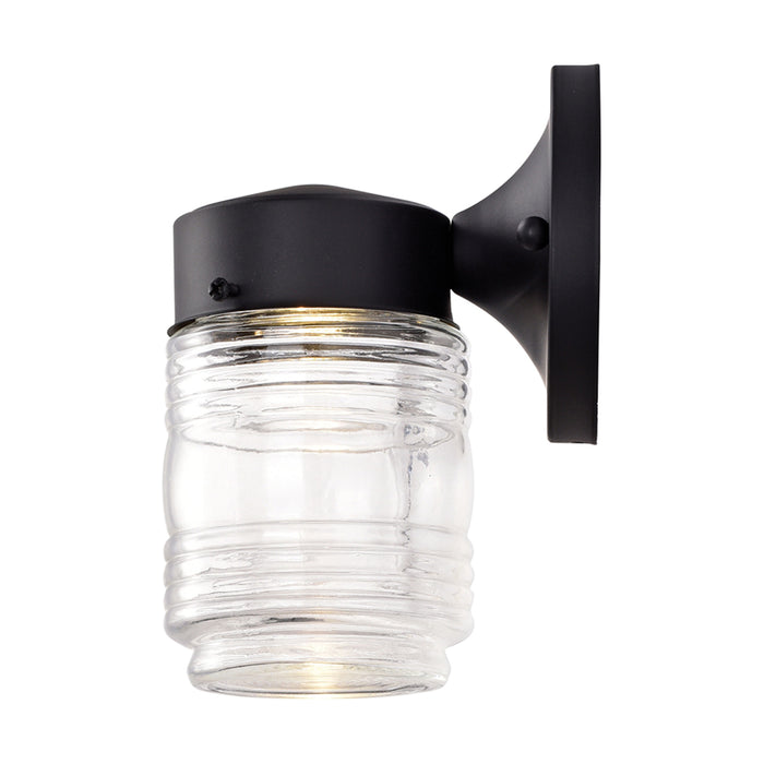 SATCO/NUVO 8W 1-Light Porch Wall Mason Jar Fixture 3000K Black Finish With Clear Glass (62-1573)