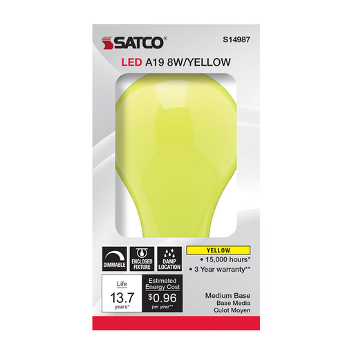 SATCO/NUVO 8W A19 LED Ceramic Yellow Medium Base 360 Degree Beam Spread 120V (S14987)