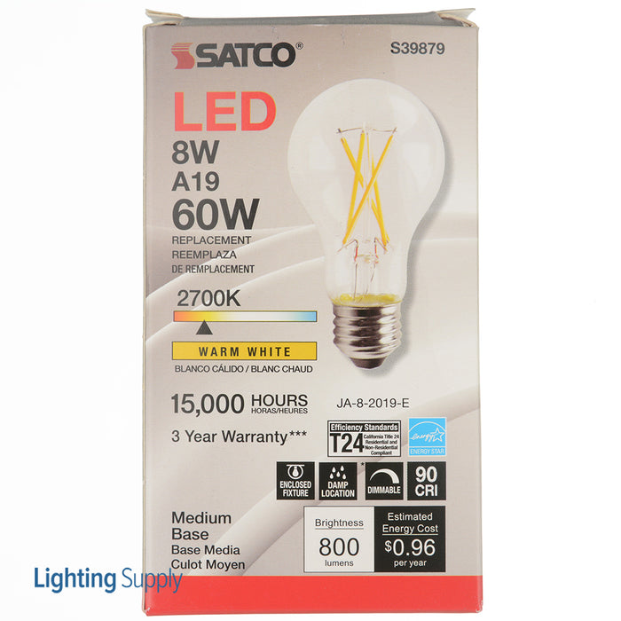 SATCO/NUVO 8W A19 LED Clear Finish Medium Base 2700K 120V (S39879)