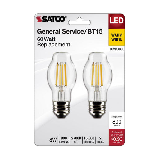 SATCO/NUVO 8W BT15 LED Clear Medium Base 2700K 800Lm 120V (S21856)