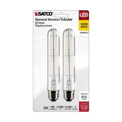 SATCO/NUVO 8W T9 LED Clear Medium Base 2700K 800Lm 120V 2-Pack (S21867)